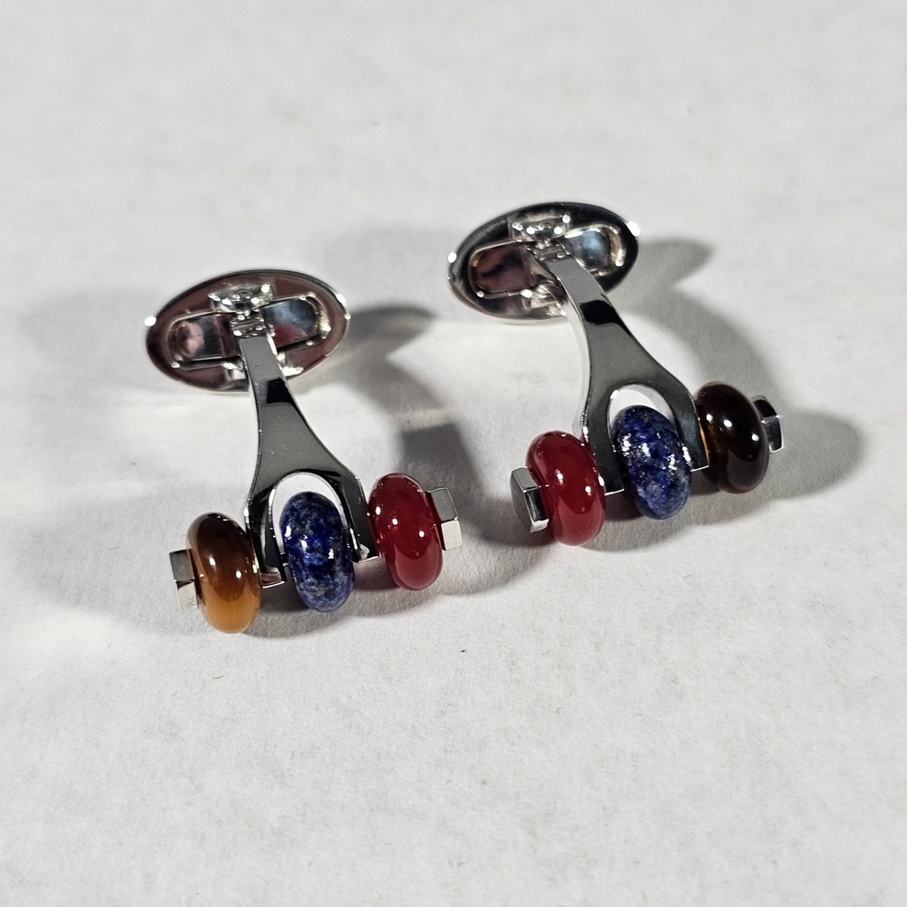 Jan Leslie Cufflinks Mens OS Multicolor Sterling Silver Lapis Tiger Eye Abacus